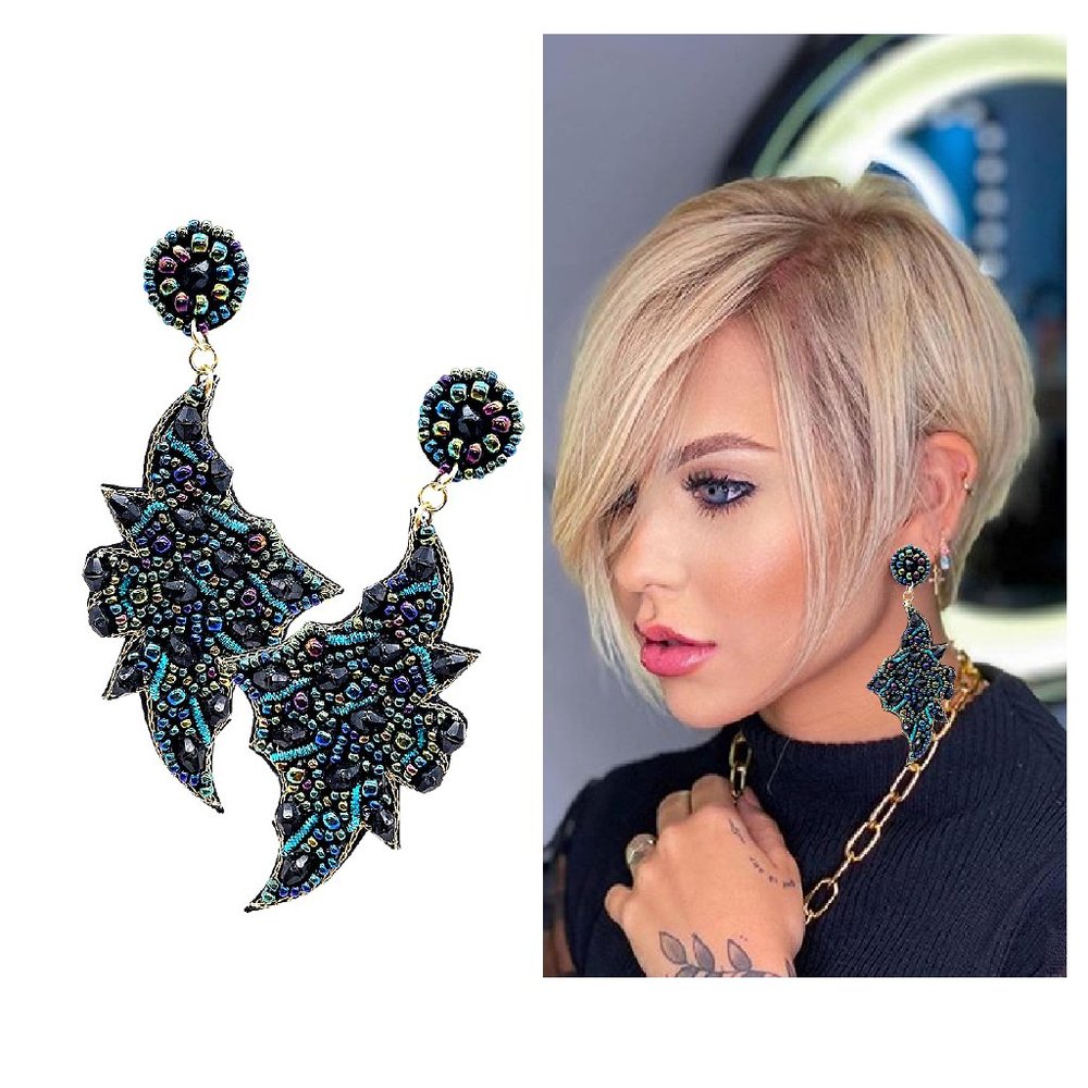 Halloween Seed Bead BAT Earrings - NEW